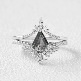 Curved Salt and Pepper Diamonds Engagement Ring Sets 2pcs Precious Accent Red Carpet