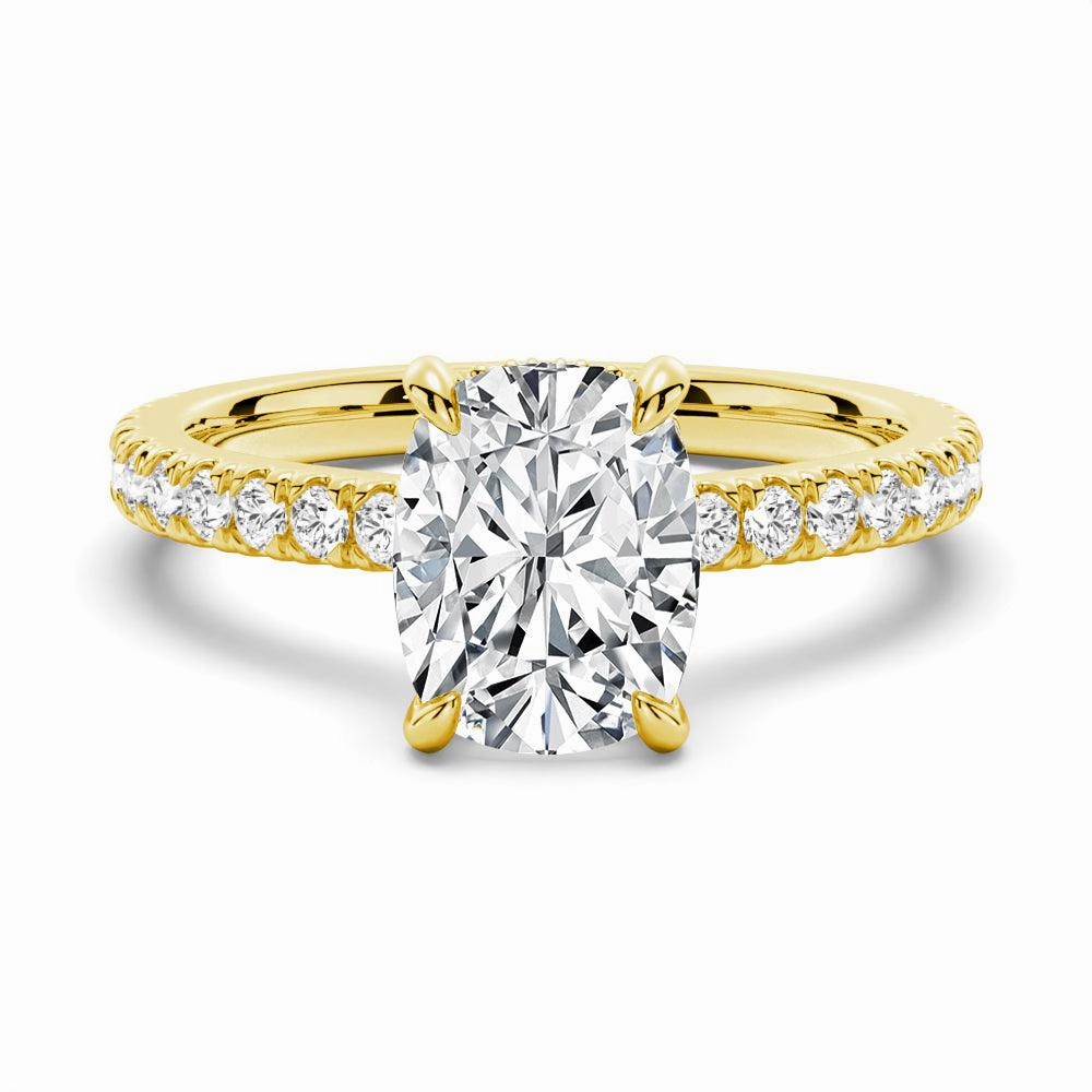 Cushion Cut Moissanite Engagement Ring With Hidden Halo Rich Detailing