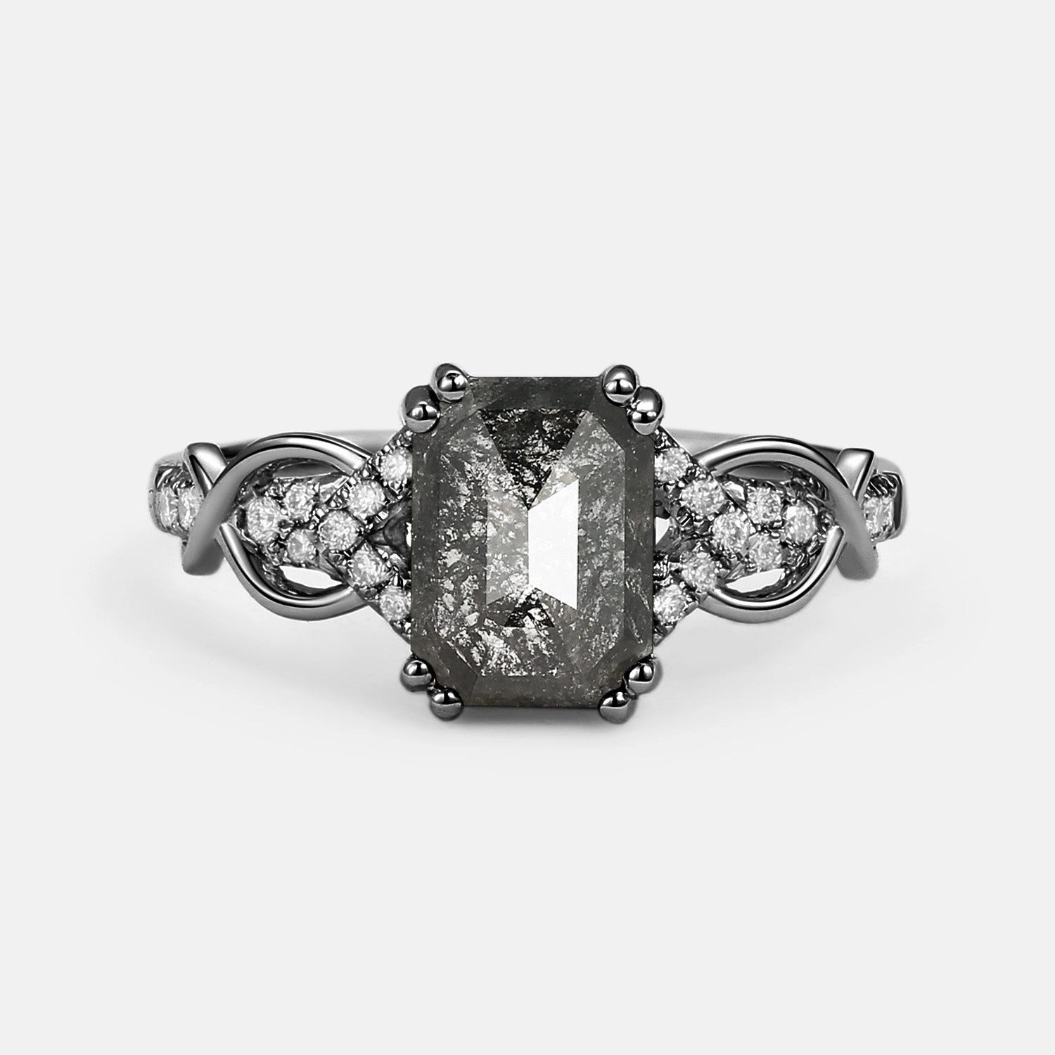 Timeless Edge Cushion Cut Salt and Pepper Diamonds Vintage Engagement Ring