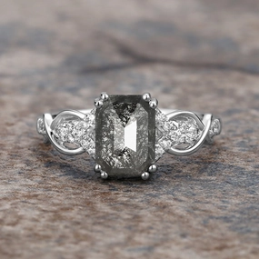 Cushion Cut Salt and Pepper Diamonds Vintage Engagement Ring Refined Sparkle Birthday Style