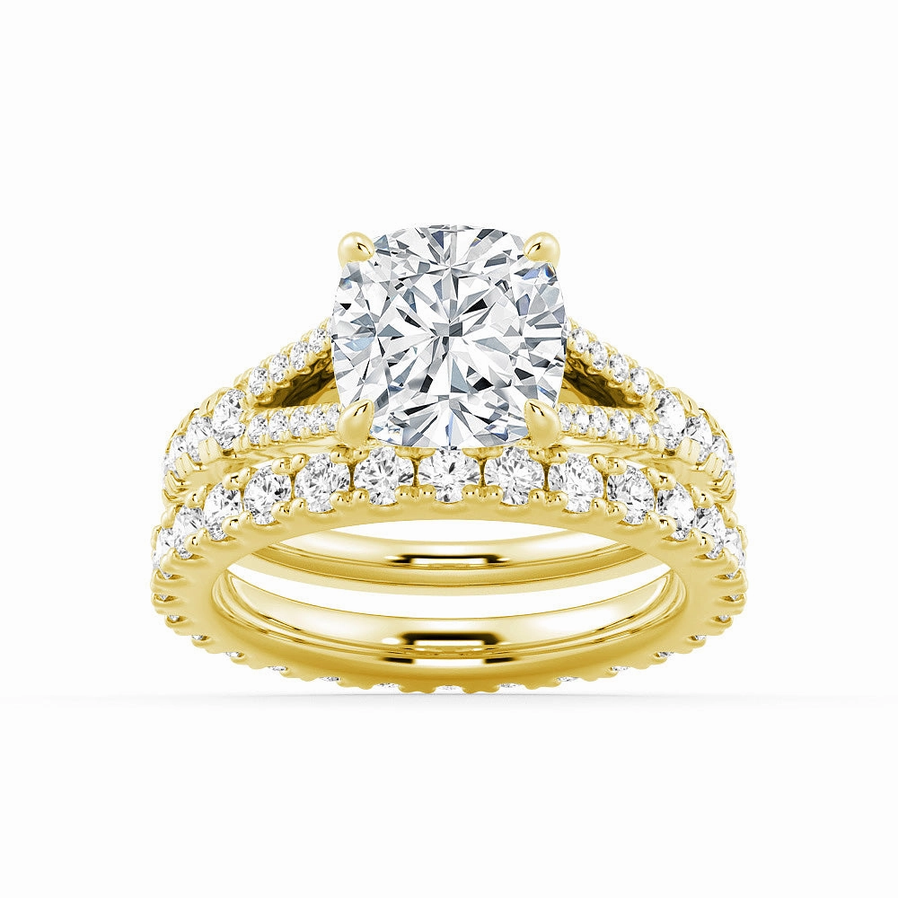 Cushion Cut Split Shank Moissanite Ring Set with Matching Wedding Band Effortless Piece Effortless Design