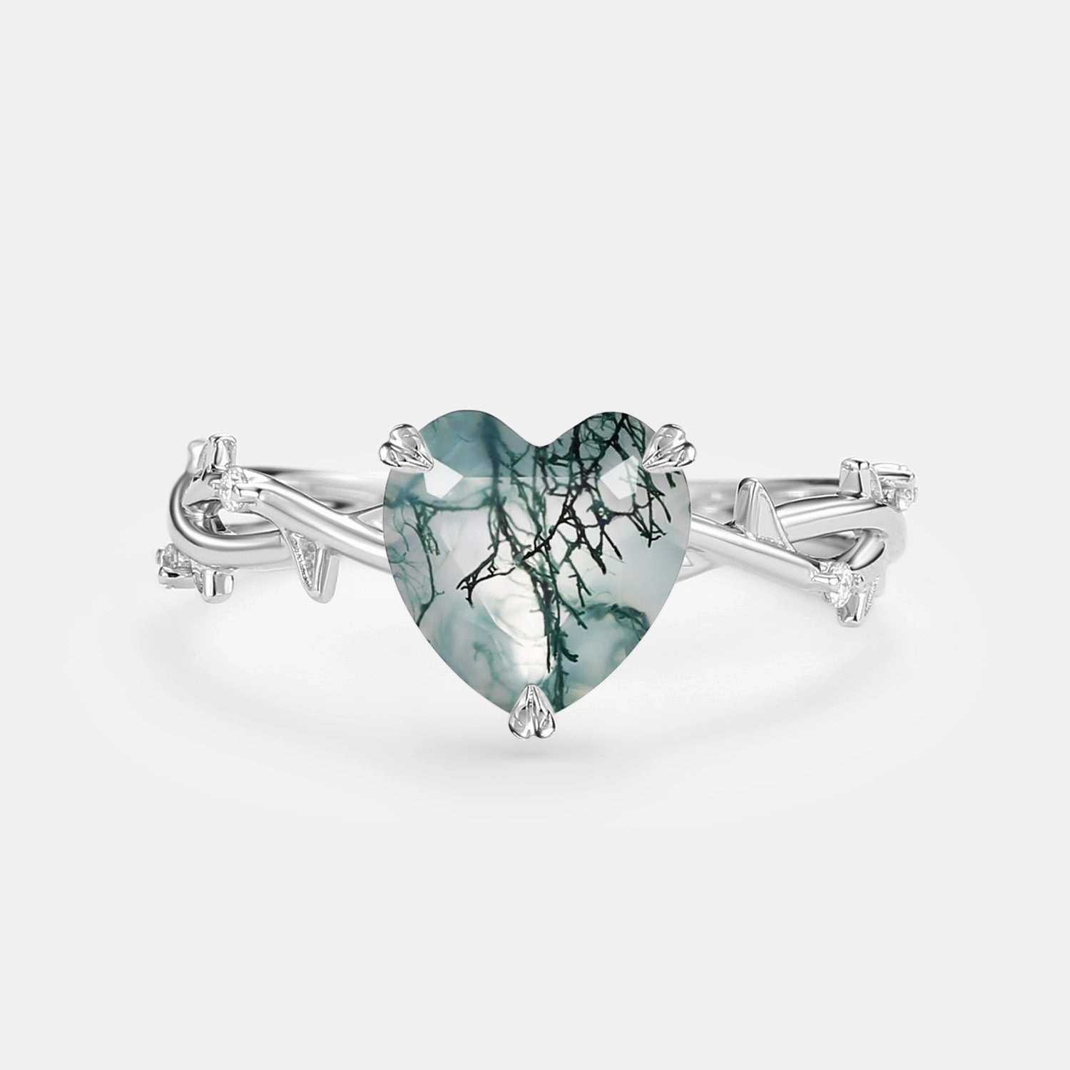 Gorgeous Look Bright Look Heart Natural Moss Agate Infinity Engagement Ring - Bramble