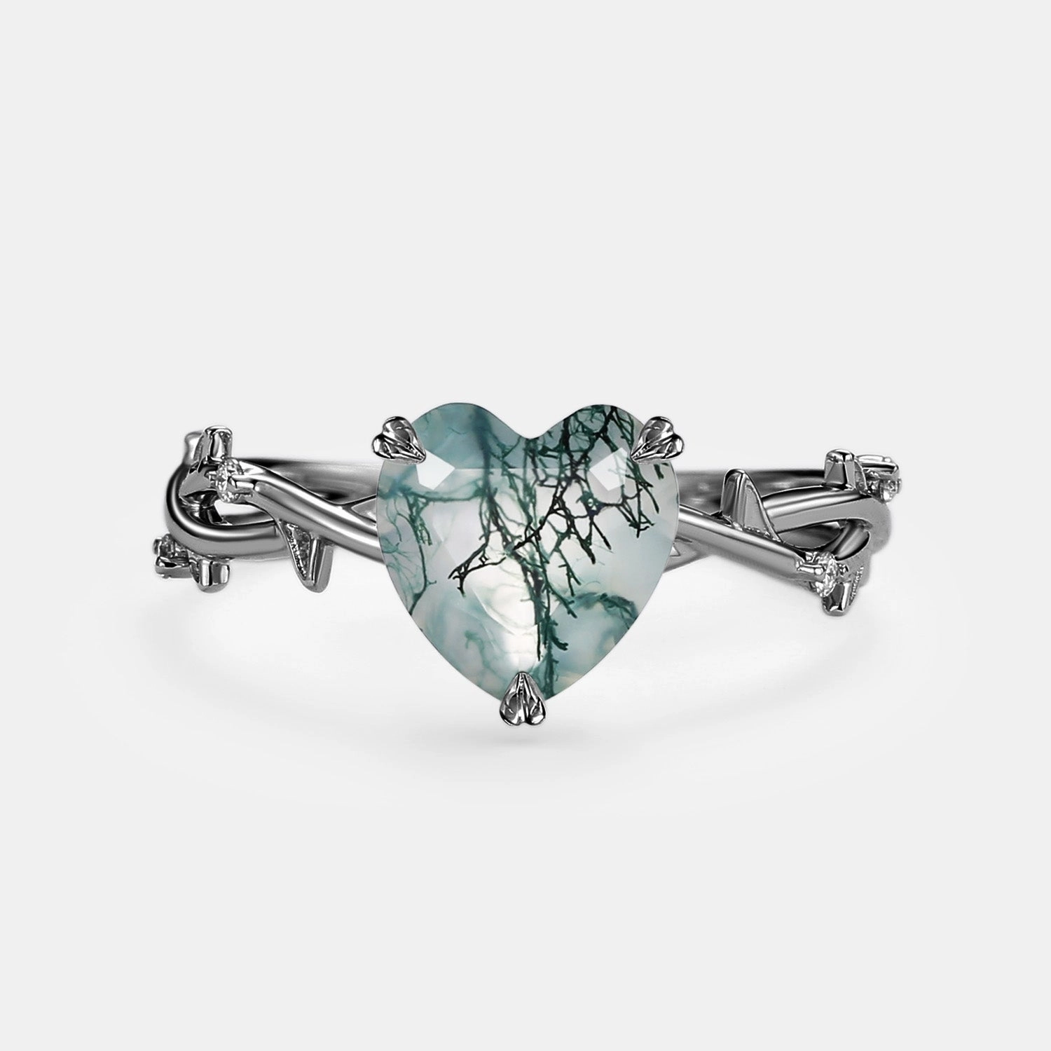 Celebration Jewelry Heart Natural Moss Agate Infinity Engagement Ring - Bramble