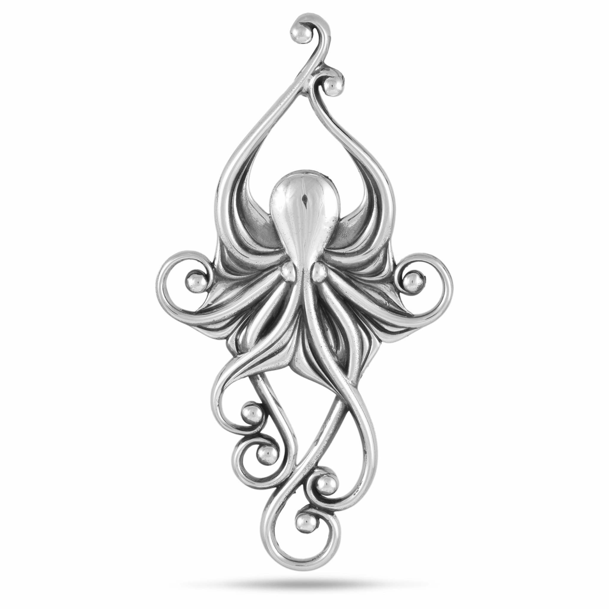 Refined Shine Graceful Elegance Living Heirloom Octopus Pendant in Sterling Silver - 63mm