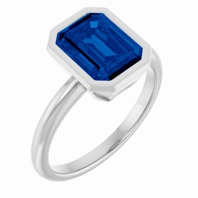 Modern Adornment Balanced Structure Sterling Silver Lab-Grown Blue Sapphire Ring