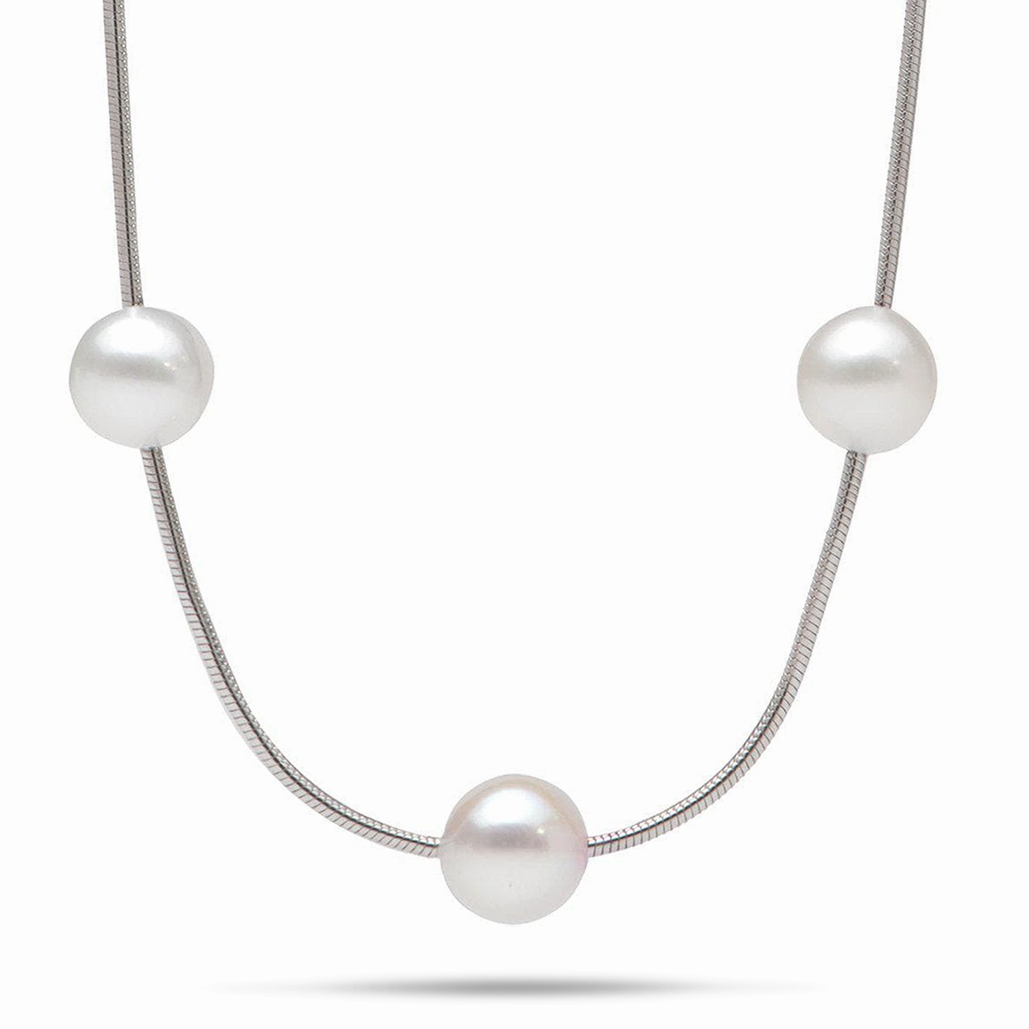 Opulent Sparkle Graceful Line 18" Freshwater Pearl Necklace in Sterling Silver (Assorted Colors) - 7-8mm