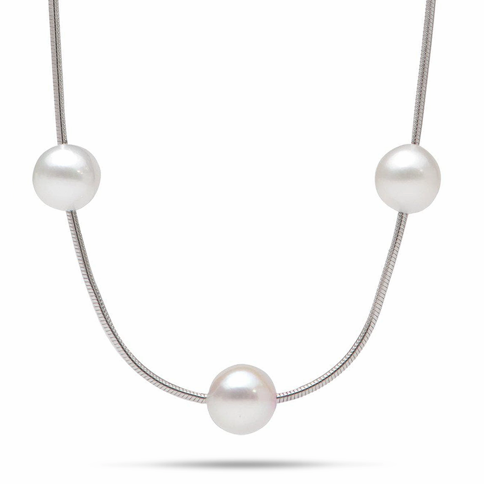 18" Freshwater Pearl Necklace in Sterling Silver (Assorted Colors) - 7-8mm Statement Glow Casual Design