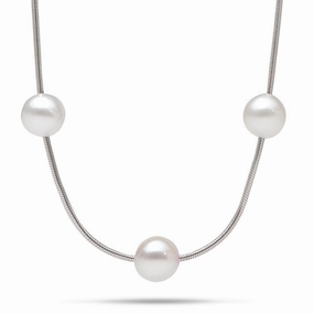 18" Freshwater Pearl Necklace in Sterling Silver (Assorted Colors) - 7-8mm Statement Glow Casual Design