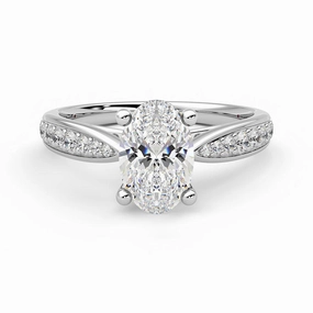 Oval Cut Moissanite Engagement Ring with Pav?? Band and Hidden Anniversary Stone Accent Premium Look Formal Design