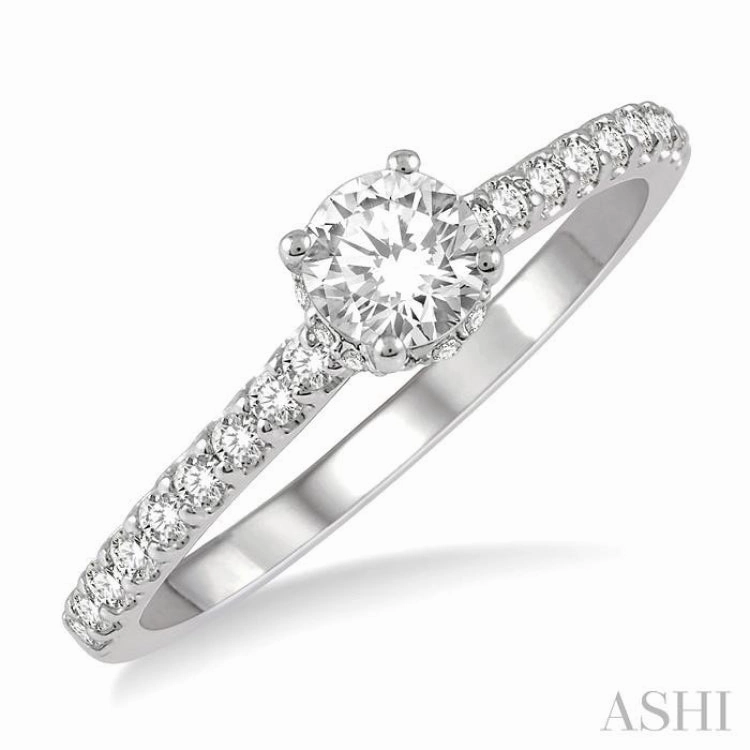 Heritage Gift Chic Item 1/2 ctw Diamond Engagement Ring With 1/4 ct Round Cut Diamond Center Stone in 14K White Gold