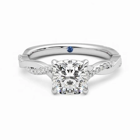 Polished Accessory Handcrafted Jewelry Finish Twisted Band Cushion Cut Moissanite Engagement Ring with Hidden Anniversary Stone Accent