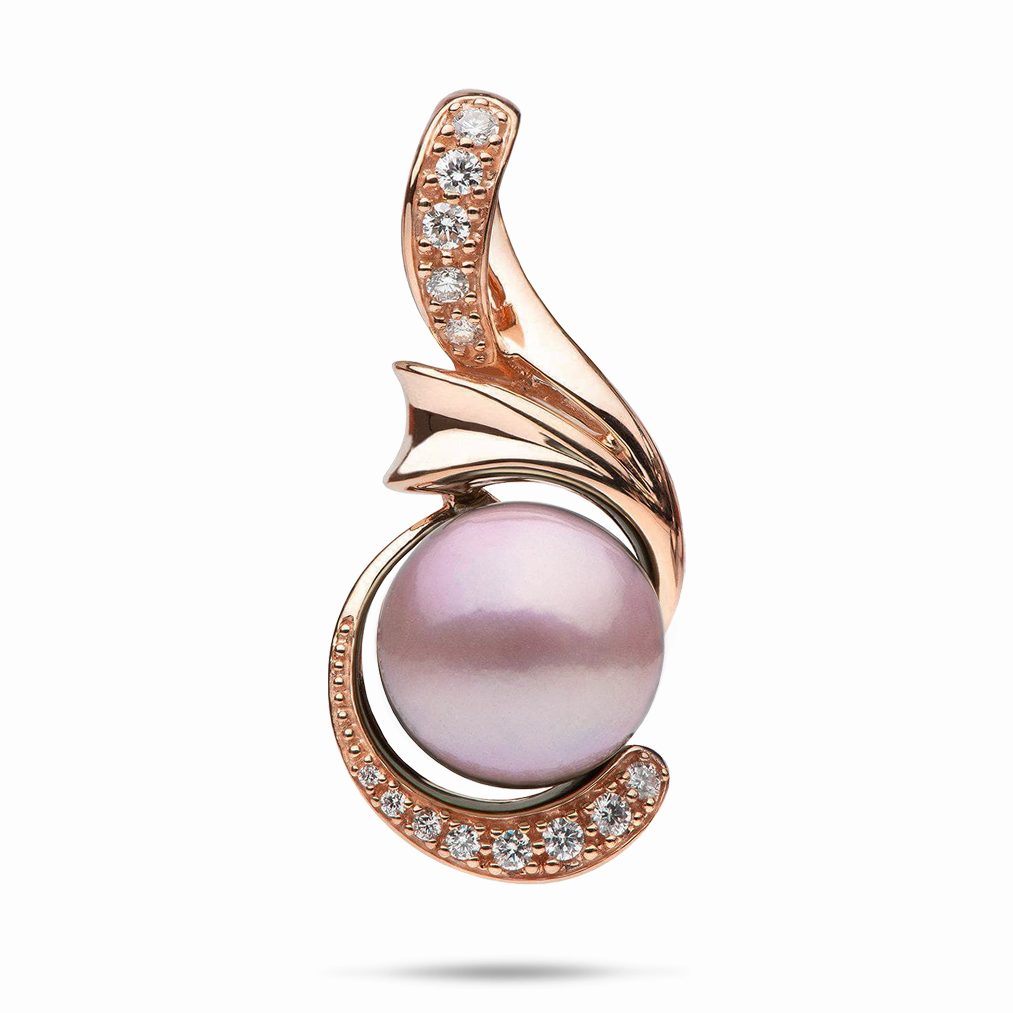 Luxurious Shine Effortless Sparkle Lilac Freshwater Pearl Pendant in Rose Gold with Diamonds - 14-15mm