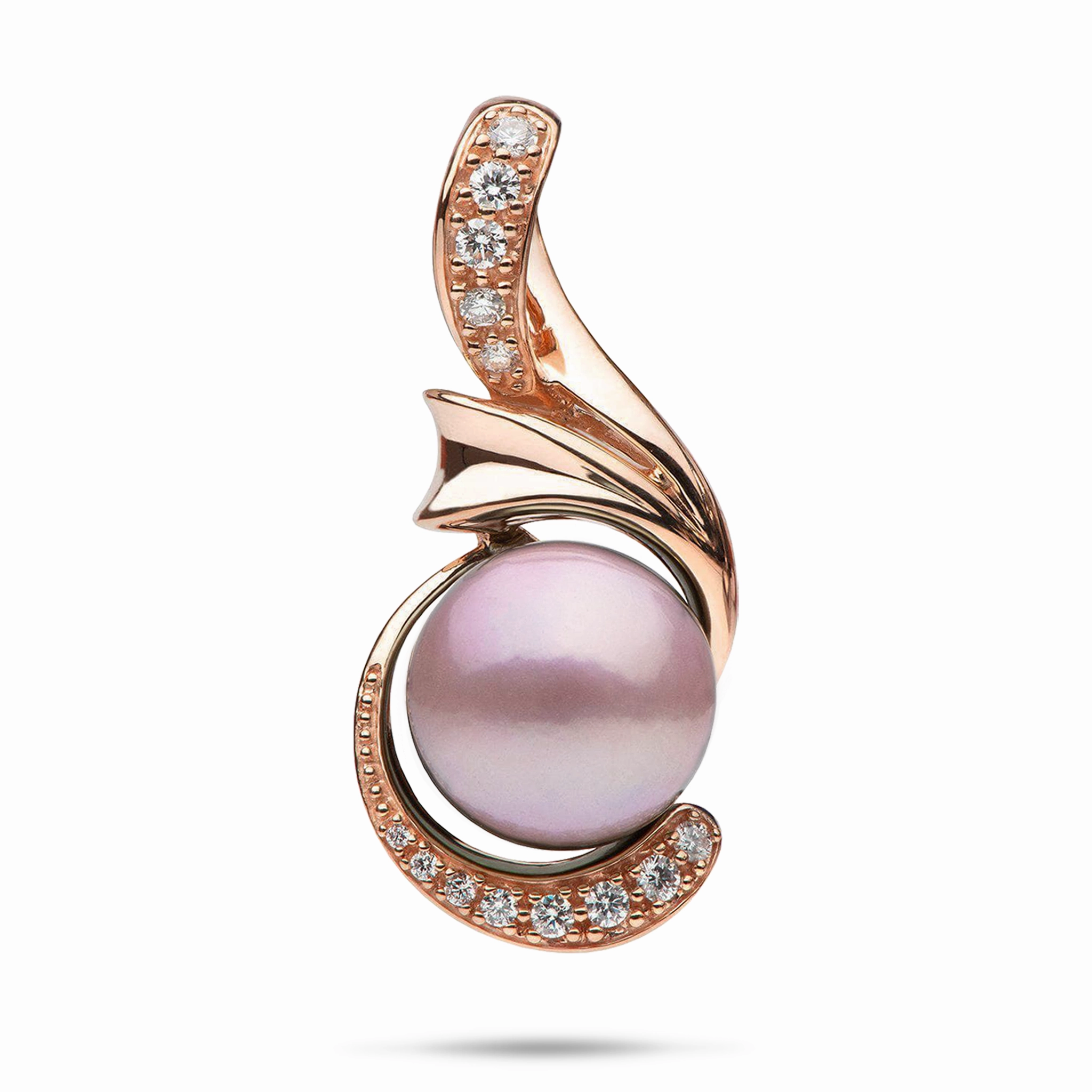 Lilac Freshwater Pearl Pendant in Rose Gold with Diamonds - 14-15mm Festival Outfit