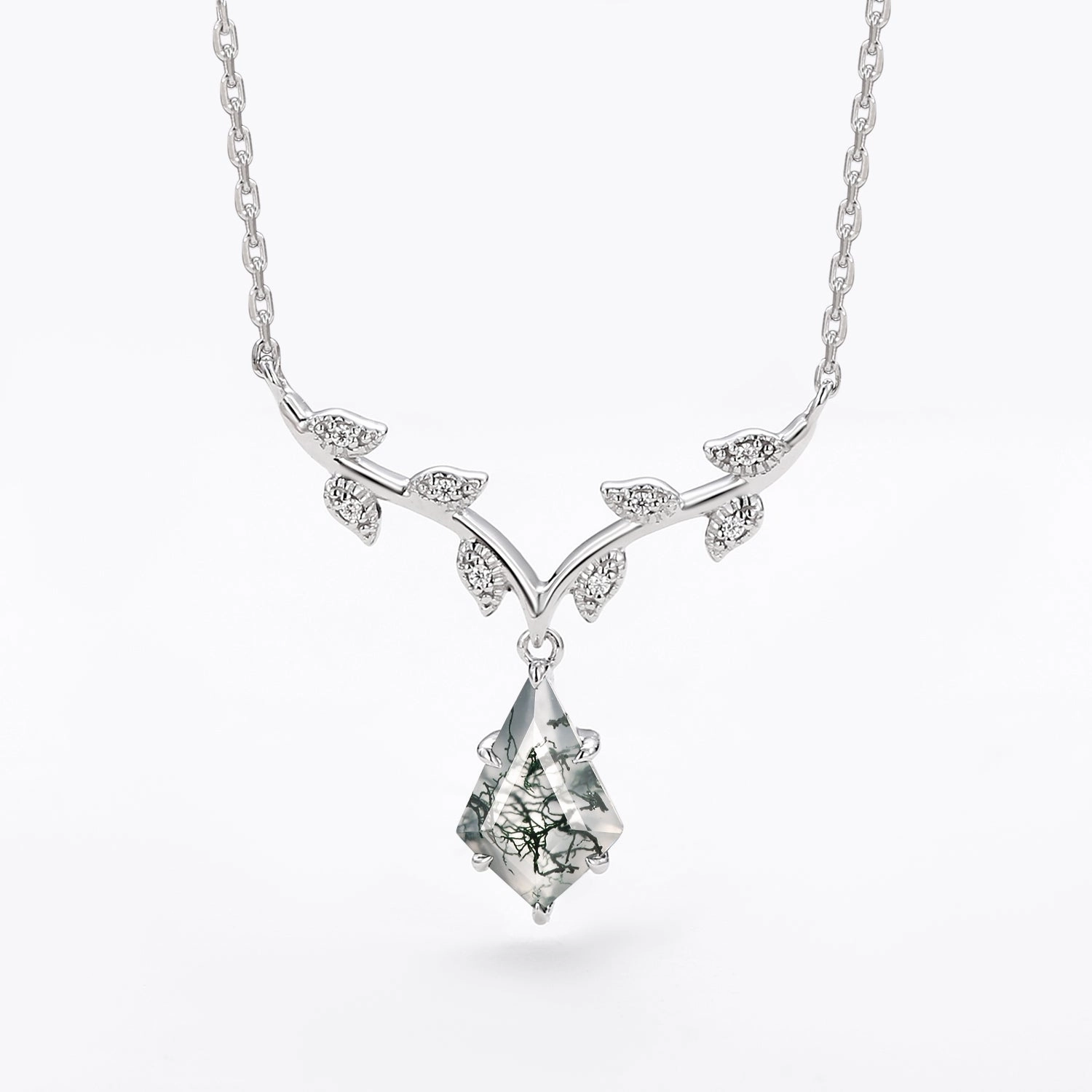 Natural Inspired Moss Agate Kite Leafy Necklace - Ivy Magnificent Design Sophisticated Charm