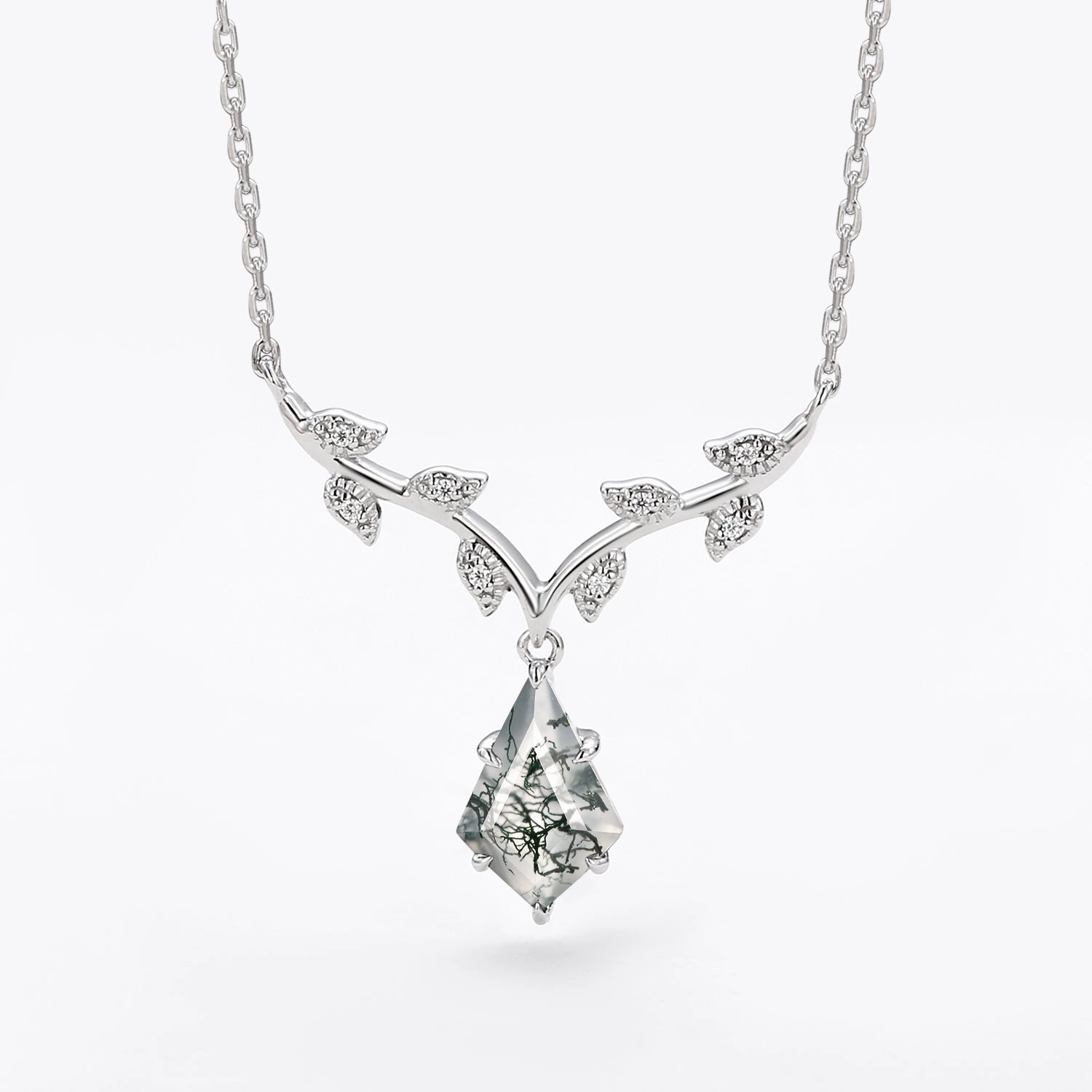 Natural Inspired Moss Agate Kite Leafy Necklace - Ivy Night Out Piece