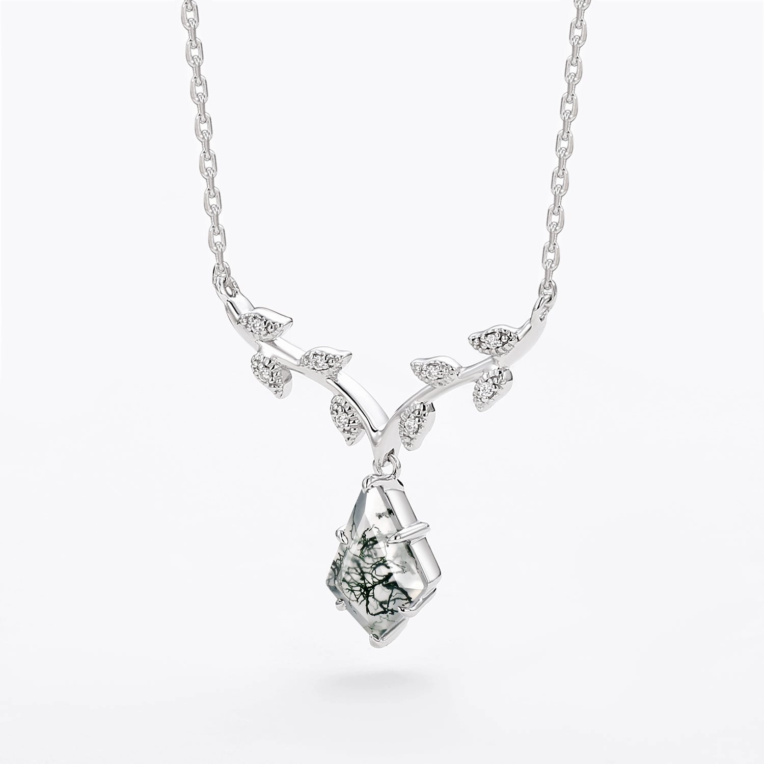 Marvelous Present Natural Inspired Moss Agate Kite Leafy Necklace - Ivy