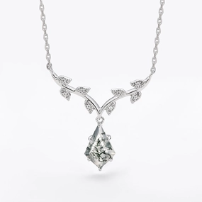 Natural Inspired Moss Agate Kite Leafy Necklace - Ivy Magnificent Design Sophisticated Charm