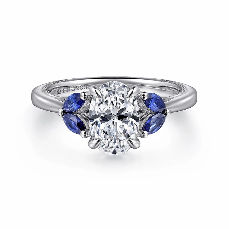 Dani - 14K White Gold Round Diamond and Sapphire Engagement Ring Abstract Design