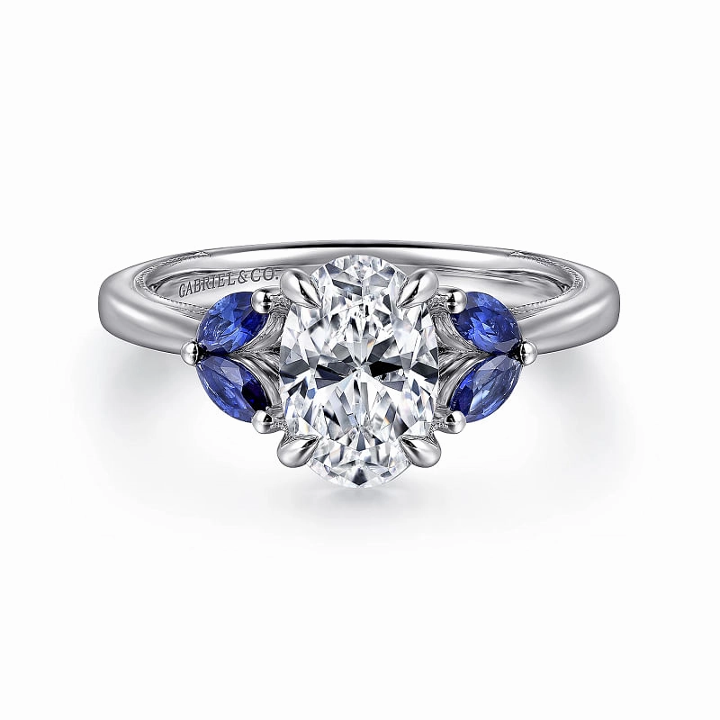 Dani - 14K White Gold Round Diamond and Sapphire Engagement Ring Minimalist Style Luxury Pieces