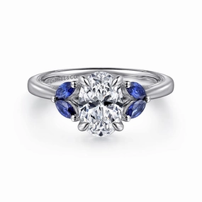 Dani - 14K White Gold Round Diamond and Sapphire Engagement Ring Minimalist Style Luxury Pieces