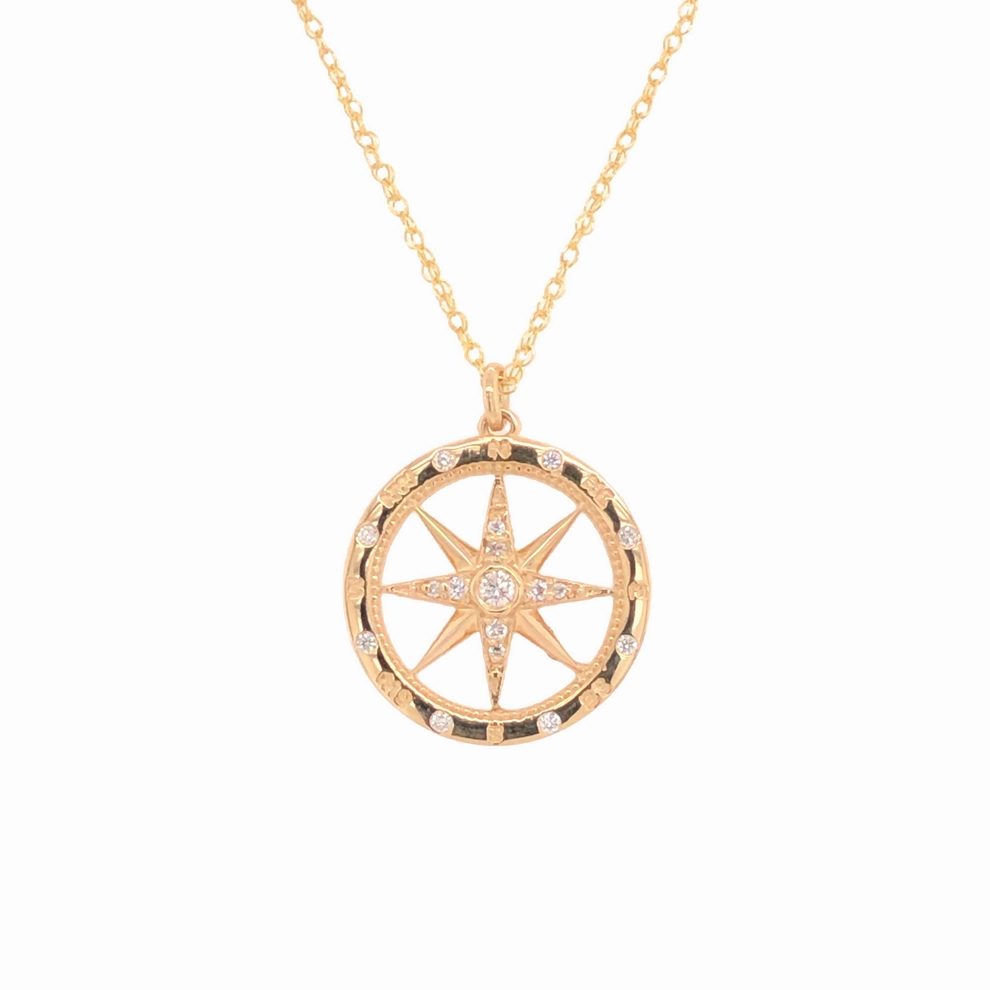 David Connolly | Medium Windrose Style Round Diamond Compass Pendant Sleek Style Statement Shine