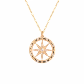 David Connolly | Medium Windrose Style Round Diamond Compass Pendant Sleek Style Statement Shine