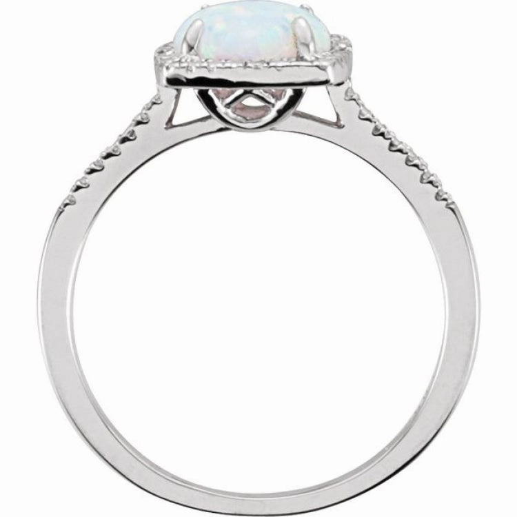 Sterling Silver Lab-Grown White Opal & .01 CTW Natural Diamond Ring Superior Symbol Artistic Art