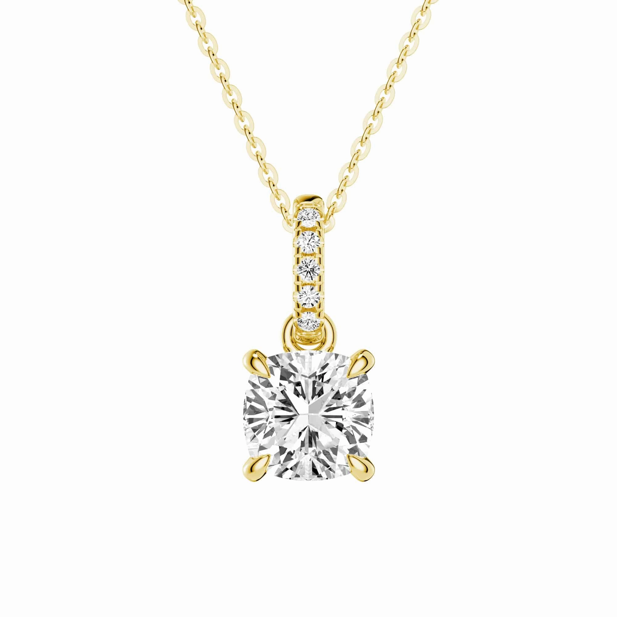 Graceful Spark Impeccable Highlight Cushion Cut Moissanite Hidden Halo with Moissanite Bail Fashion Pendant Necklace