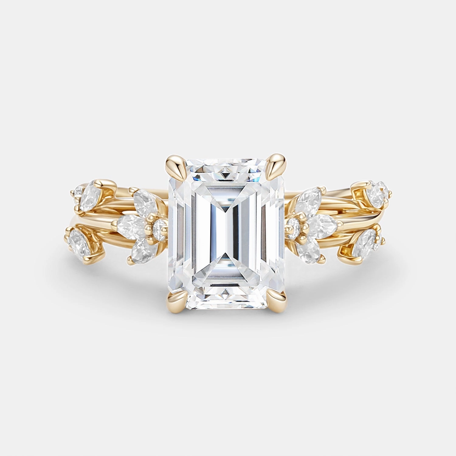 Emerald Cut Moss Agate White Gold Engagement Ring Custom Design Pieces