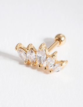 Gold Surgical Steel Graduated Marquise Stone Barbell Earrings Petite Style Editorial Look