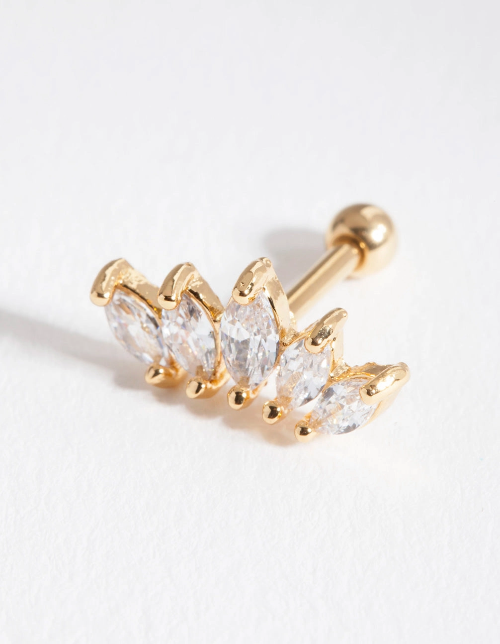 Gold Surgical Steel Graduated Marquise Stone Barbell Earrings Petite Style Editorial Look