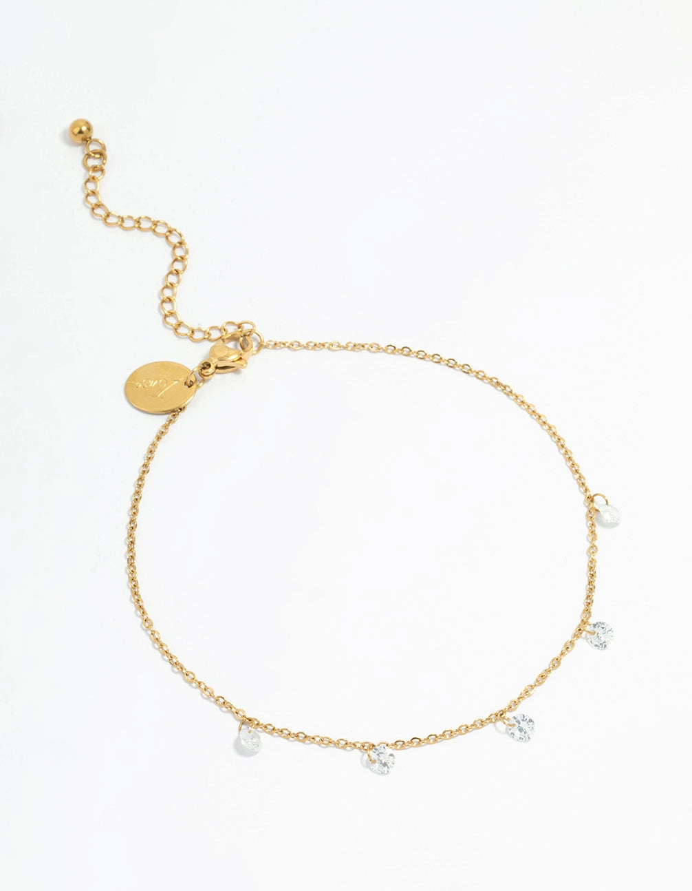 Waterproof Gold Plated Stainless Steel Cubic Zirconia Droplet Anklet Distinct Look Versatile Piece