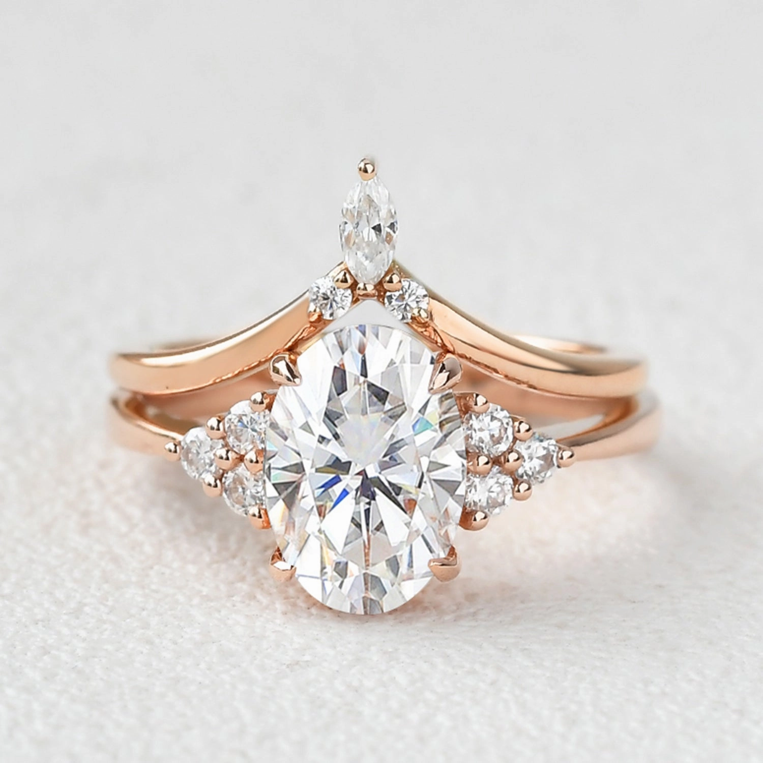 Modern Accessory 2.0ct Oval Cut Moissanite Vintage Gold Ring Set 2pcs