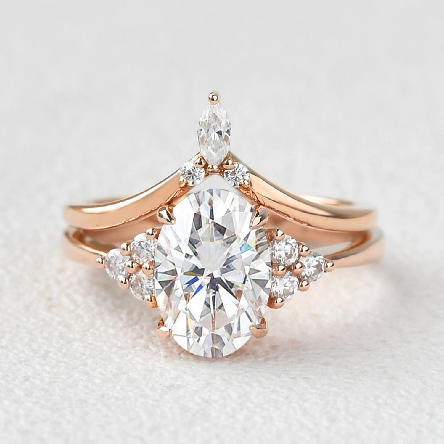 2.0ct Oval Cut Moissanite Vintage Gold Ring Set 2pcs High gloss