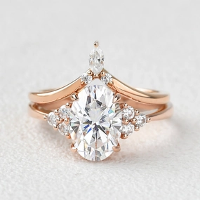 2.0ct Oval Cut Moissanite Vintage Gold Ring Set 2pcs High gloss