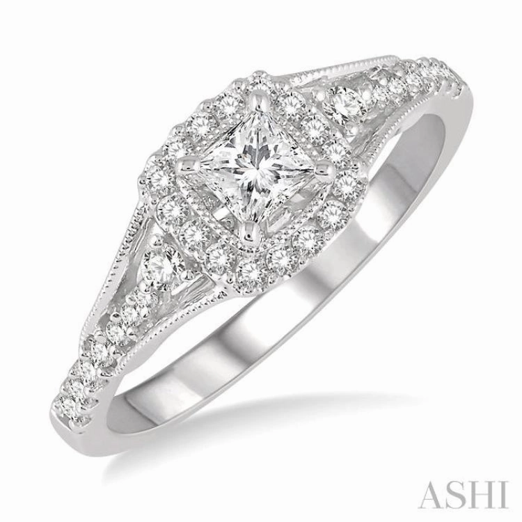 1/2 Ctw Diamond Engagement Ring with 1/5 Ct Princess Cut Center Stone in 14K White Gold Economical Symbol