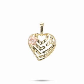 Smooth Glow Aloha Heart Plumeria Pendant in Two Tone Gold with Diamond - 18mm