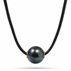 26" Adjustable Tahitian Black Pearl Black Cord Necklace Luxurious Touch