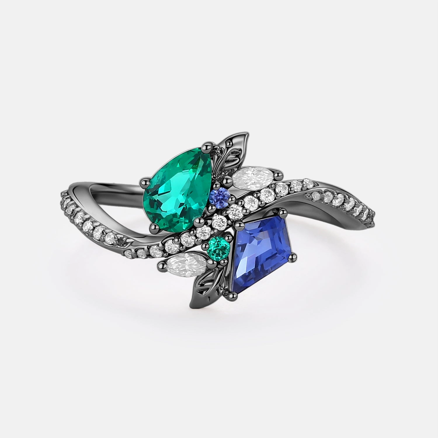 Toi Et Moi Lab Sapphire & Lab Emerald Engagement Ring - Nocturne Fashionable Edge Formal Wear