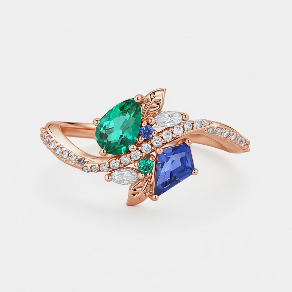 Affordable Ornament Toi Et Moi Lab Sapphire & Lab Emerald Engagement Ring - Nocturne
