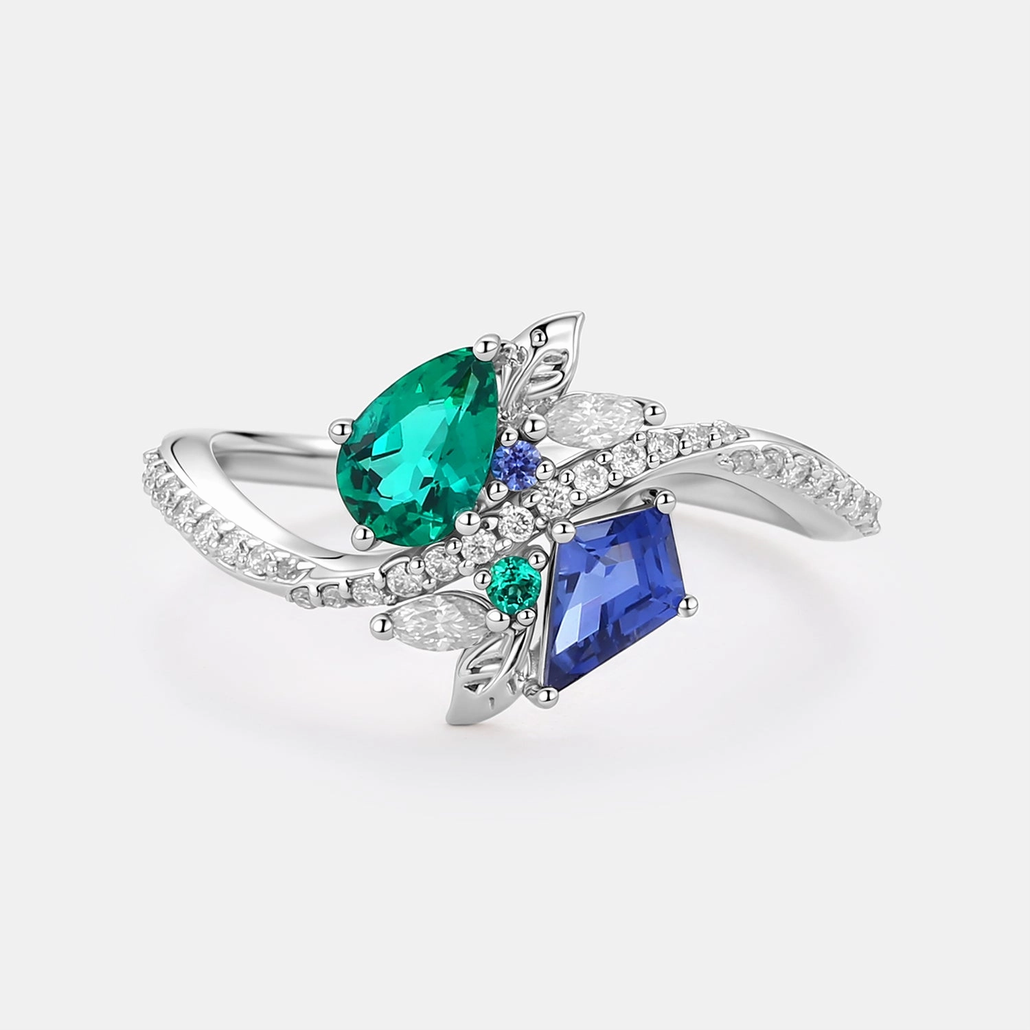 Quality Embellishment Bright Finish Toi Et Moi Lab Sapphire & Lab Emerald Engagement Ring - Nocturne