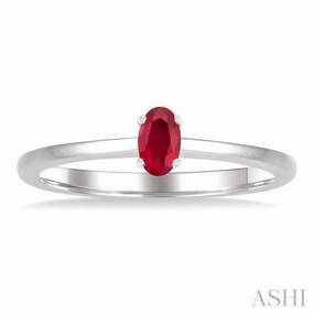 5x3 MM Oval Shape Ruby Precious Solitaire Ring in 14K White Gold Premium Care Weekend Style