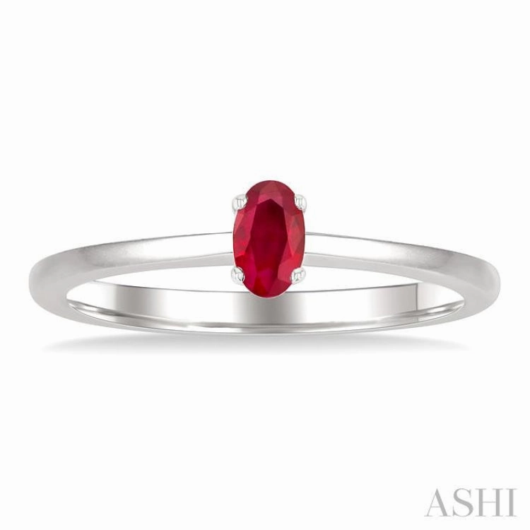 5x3 MM Oval Shape Ruby Precious Solitaire Ring in 14K White Gold Premium Care Weekend Style