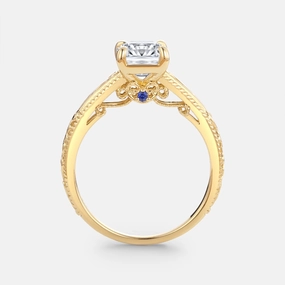 Emerald Cut Lab Grown Diamond Engraved Solitaire Engagement Ring - Tabitha Minimal Balance