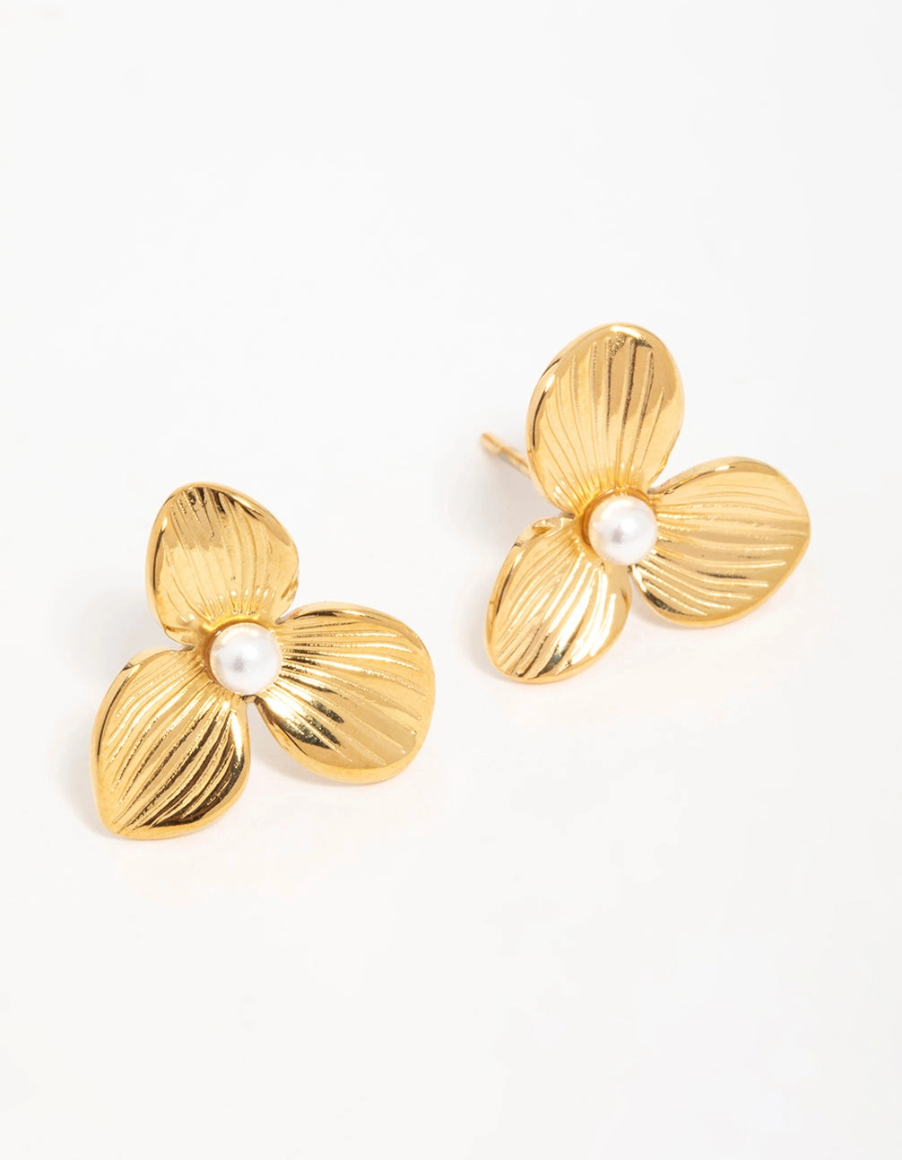 Glow Up Waterproof Gold Plated Stainless Steel Pearl Flower Stud Earrings
