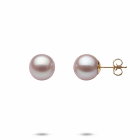Glamorous look Glitter Detail Freshwater Natural Color Pearl Earrings in Gold - 9-10mm