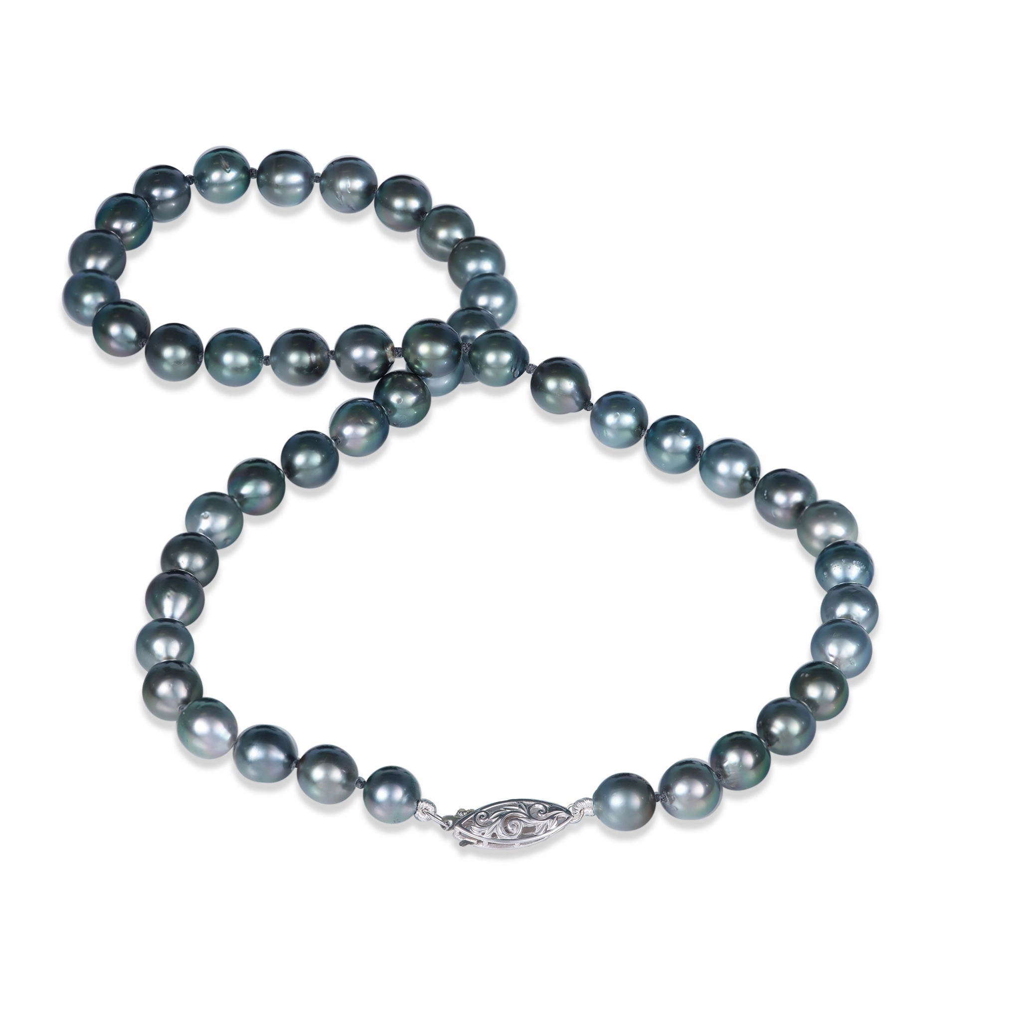Festive Set Gala Look 18-20" Tahitian Black Pearl Strand with White Gold Clasp - 8-10mm