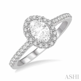 3/8 ctw Diamond Ladies Engagement Ring with 1/4 Ct Oval Cut Center Stone in 14K White Gold Classic Choice