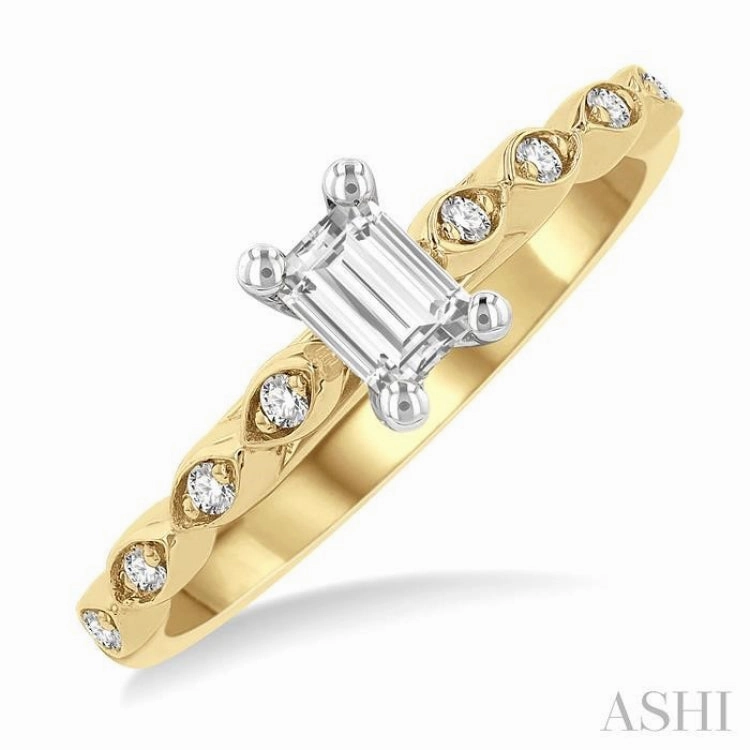 3/8 Ctw Round & Emerald Cut Diamond Engagement Ring With 1/3 Ctw Emerald Cut Center Stone in 14K Yellow and White Gold Fantastic Embellishment Style Evolution