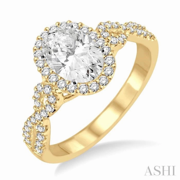 Gloss Detail 1/2 Ctw Oval Cut Diamond Ladies Engagement Ring with 1/3 Ct Oval Cut Center Stone in 14K Yellow and White Gold